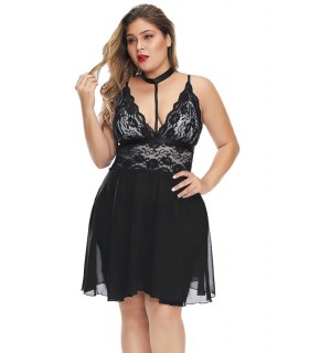 Black lace-orned choker babydoll (plus size)