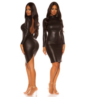 Koucla black open-backed long-sleeved wetlook dress