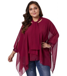 Viininpunainen sifonkipusero huiviliehuksella (plus size) [LÖYTÖ]
