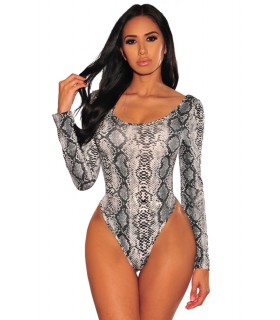 Grey long-sleeved snake pattern bodysuit
