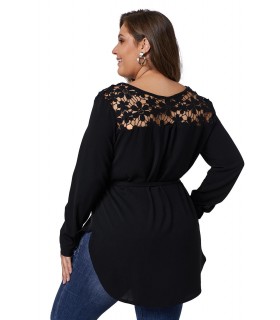 Black decorative embroidered blouse (plus size)