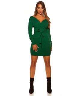 Koucla green wrap-look v-knit dress with ribbons