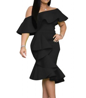 Black off-shoulder ruffled dress [LAST CHANCE]