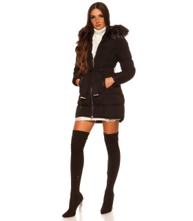Black jacket with hair follicle and belt