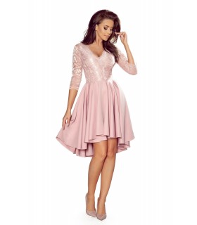 Numoco Nicolle powder pink high low party dress with lace [LAST CHANCE]