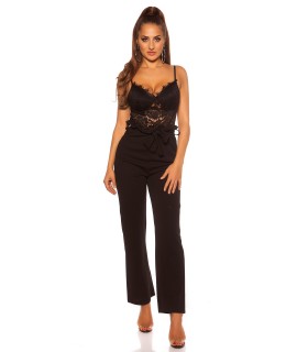 Koucla lace-orned jumpsuit with belt