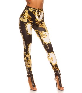Black leo chain sprint pattern treggings with belt