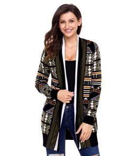 Army green print pattern open cardigan
