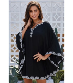 Black decorative embroidered beach tunic