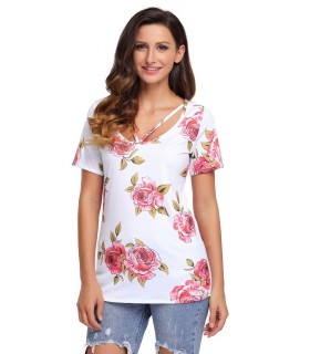 Vit ros mönster rem-präglad T-shirt [SISTA CHANSEN]