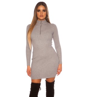 Koucla -collared ribbed knit dress with zipper