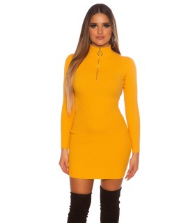 Koucla -blue high-collared ribbed knit dress with zipper
