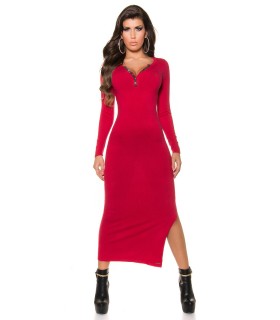 Koucla red rhine-lying v-maksine knit dress