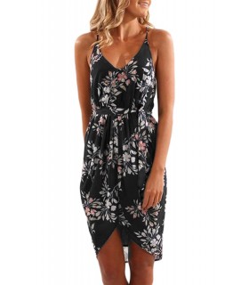 Black floral pattern v-summer dress [LAST CHANCE]