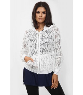 MIA White Leaf-Patterned Lace Hoodie [DISCOVERY]