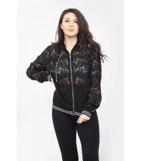 MIA black leaf pattern lace hoodie