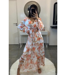 MIA white-eared rose-pattern long-sleeved v-wrap-look maxikko