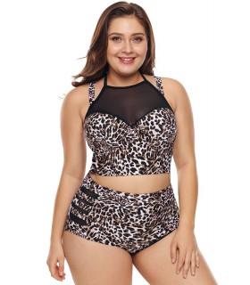 Leopard print high-waisted mesh bikini