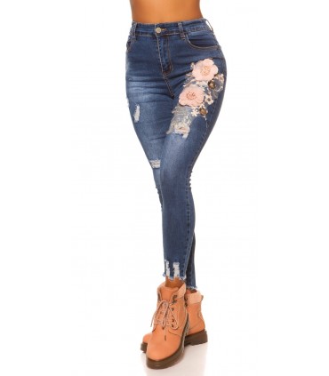 Blå blommiga jeans med hög midja