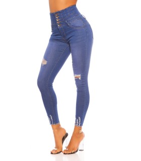 Blue high-waisted ripped push-up jeans