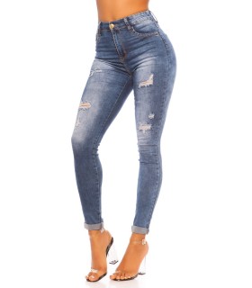 Blue high-waisted ripped jeans