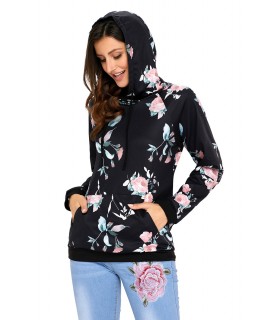 Black floral pattern hoodie