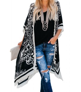 Black print pattern kimono