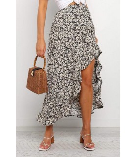Black and white high-waisted high low skirt