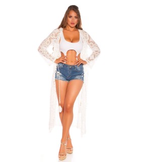 Koucla white long lace crano with ribbons