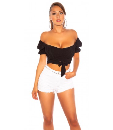 Koucla svart kort off-shoulder latinskjorta med band