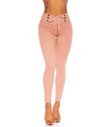 Rosa hög midja treggings med strängar [SISTA CHANSEN]
