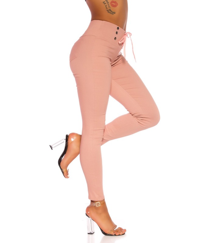 Rosa hög midja treggings med strängar – kuva 3