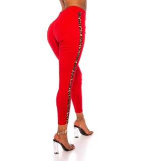 Red Leo striped treggings