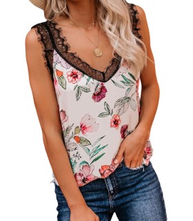 Vit rödblomma mönster svart knapp topp