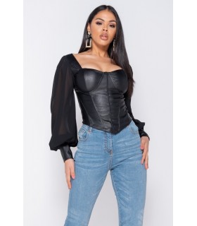 Parisian black faut leather corset/Latin shirt [LAST CHANCE]