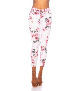 White floral pattern jeans