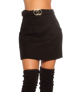 Black high-waisted winter skirt with belt [LAST CHANCE]
