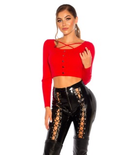 Red short ribbed with metal button and ribbon [LAST CHANCE]