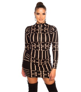 Cappuccinomus print pattern polo knit dress with zipper