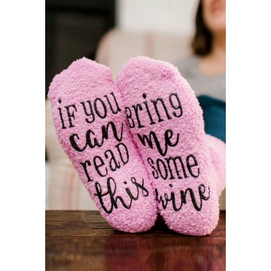 Pink wine print fluffy socks