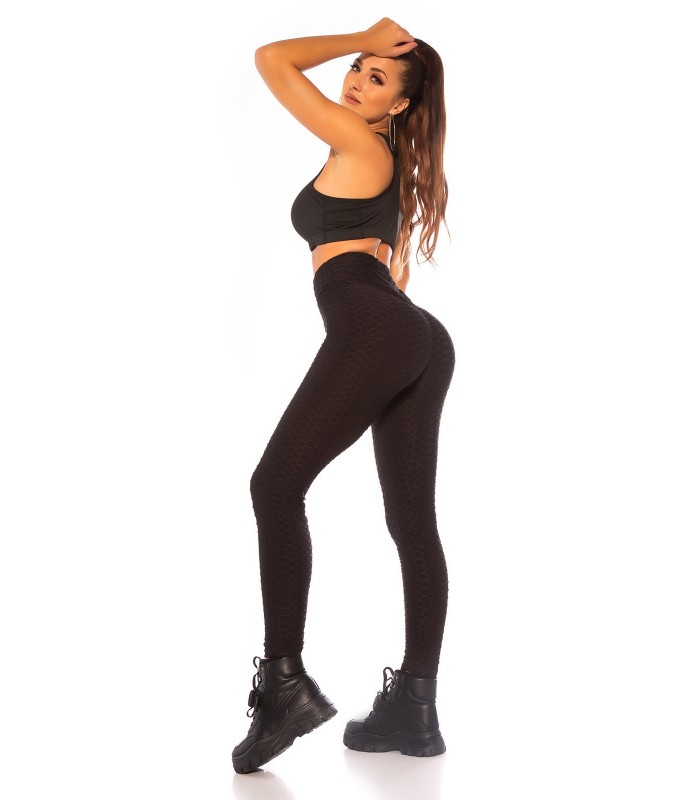 Svarta högmidjade push up-tränings tights – kuva 3