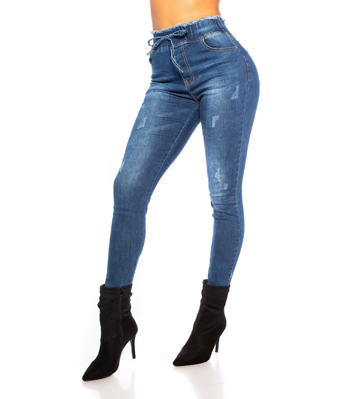 Blå resor-midja jeans