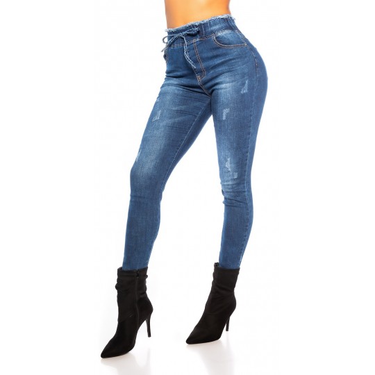 Blå resor-midja jeans