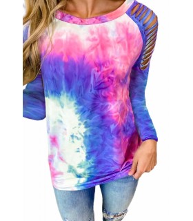 Colorful knot-dyed shirt with slits