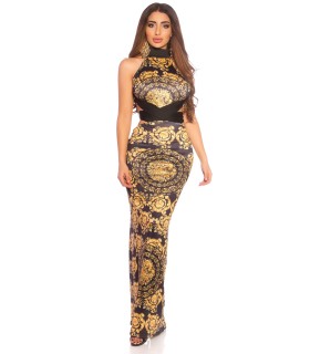 Black and black print-pattern cut-out maxi