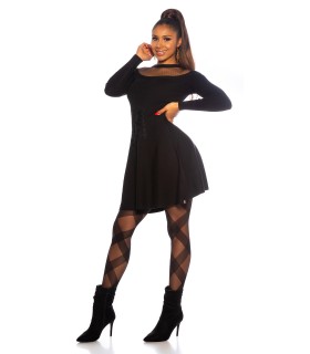 Koucla black nodder-breasted mesh skater knit dress