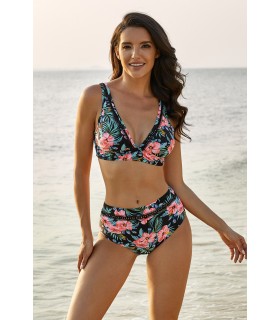 Black high-waisted floral pattern bikini [LAST CHANCE]