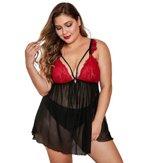 Red and black lace and strap-ed babydoll (plus size)