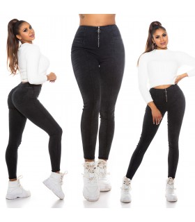Black back pocket jeggings with zipper