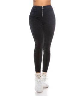 Black back pocket jeggings with zipper